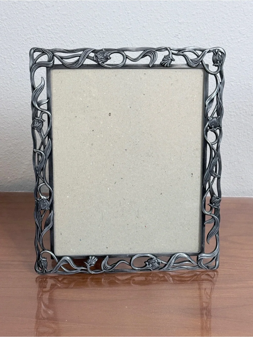 Vintage Floral Pewter Metal 8x10 Picture Frame Victorian Style